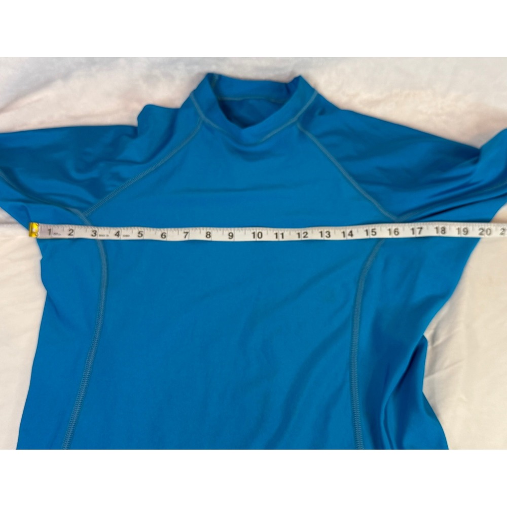 Goddess Rash Guard Shirt Women L Blue EUC Long Sleeve Mock Neck‎ Made in USA - Picture 5 of 7